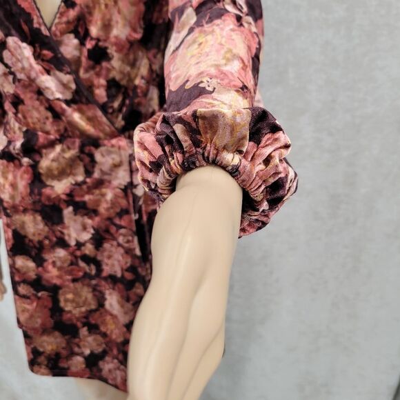 Coco + Jaimeson  Surplice V-Neck 3/4 Sleeve Floral Velvet Faux-Wrap Mini Dress L - Picture 7 of 16